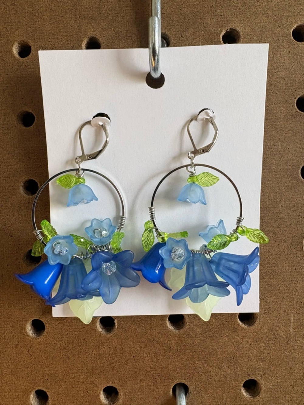 Hand Crafted Blue and Green Floral Hoop Earrings